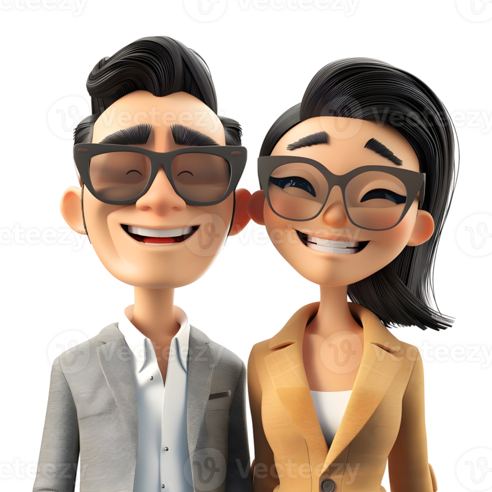 AI generated 3D Rendering of a Cartoon of Happy Cute Couple Standing on Transparent Background - Ai Generated png