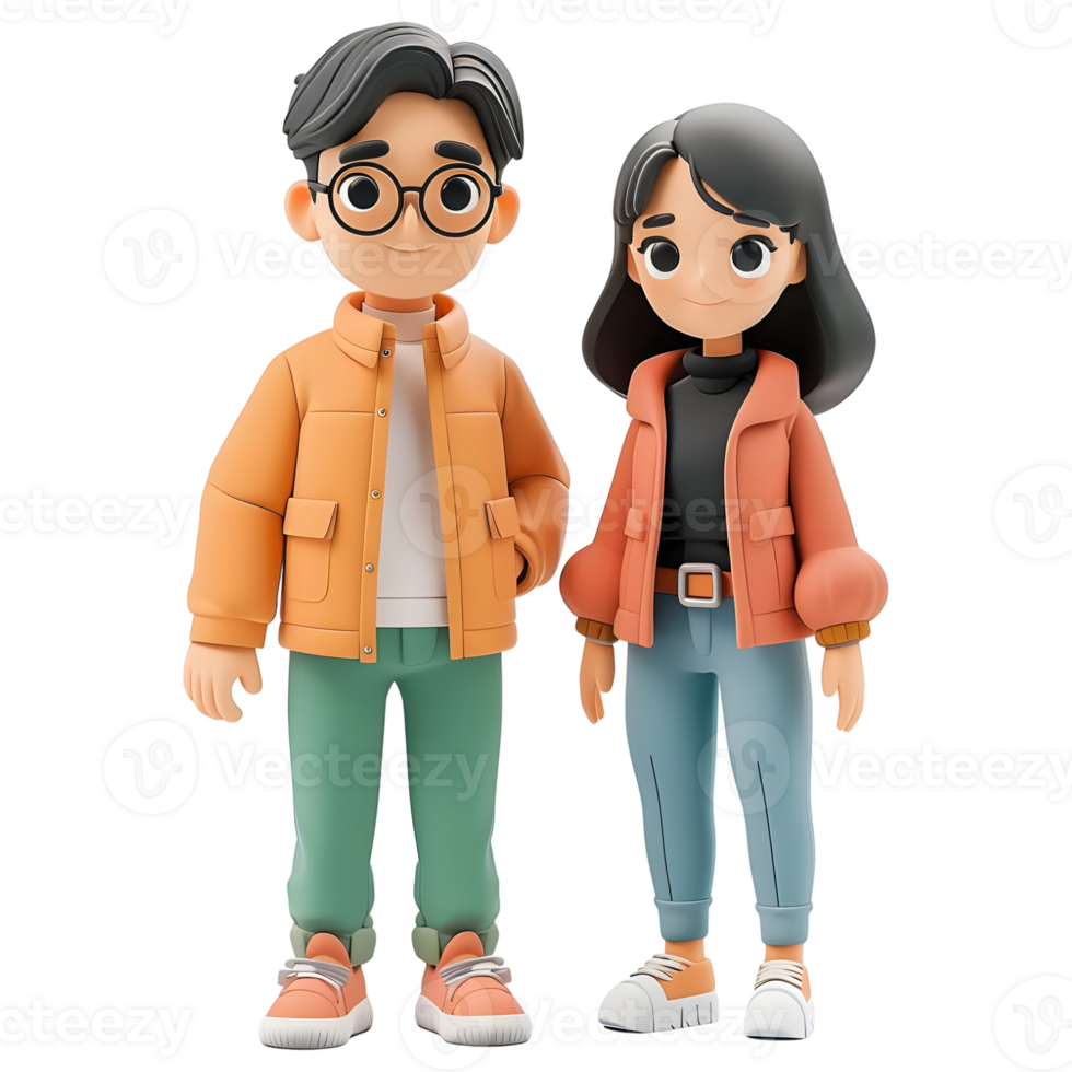 AI generated 3D Rendering of a Cartoon of Happy Cute Couple Standing on Transparent Background - Ai Generated png