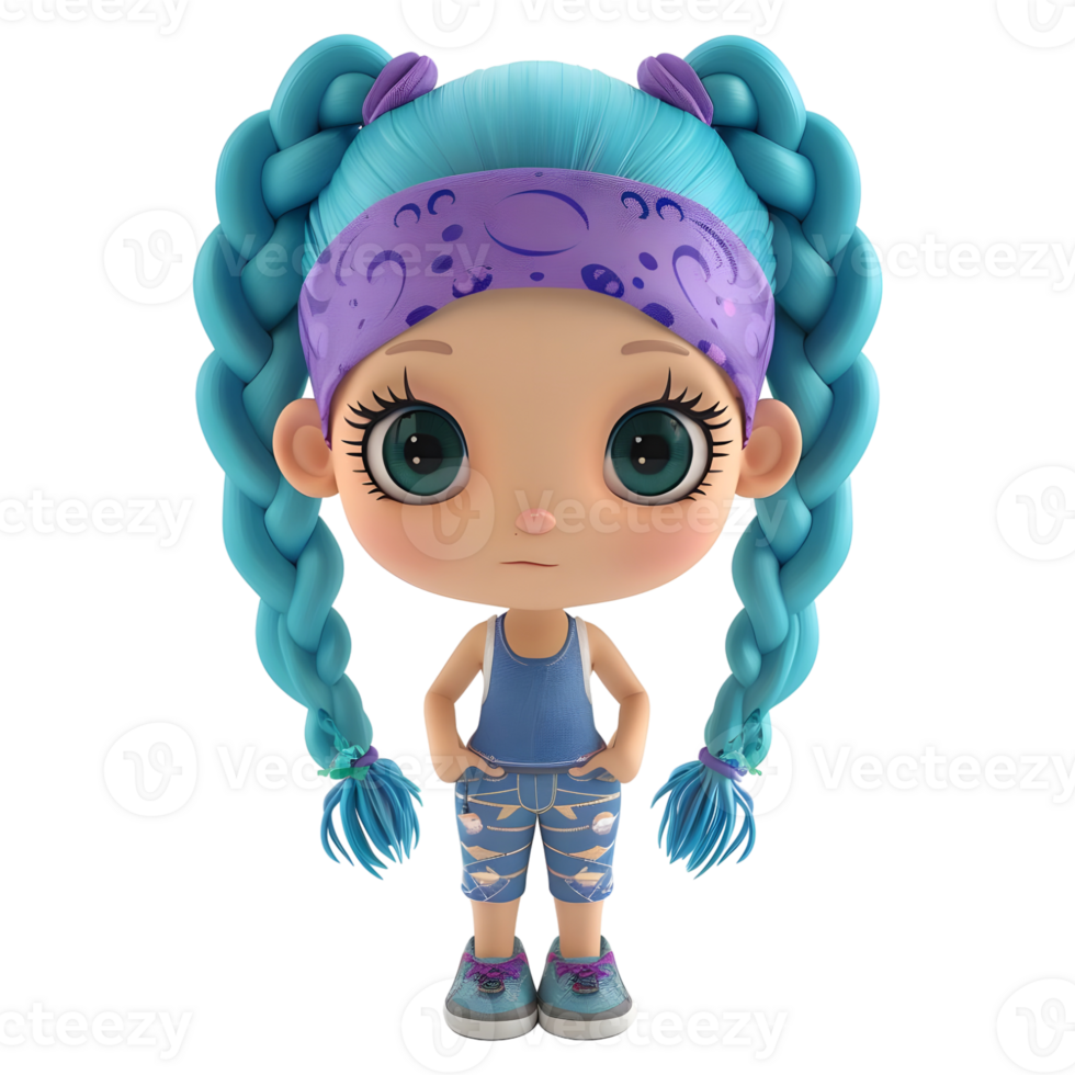 AI generated 3D Rendering of a Cartoon of Girl in Blue Hairs Standing Alone on Transparent Background - Ai Generated png