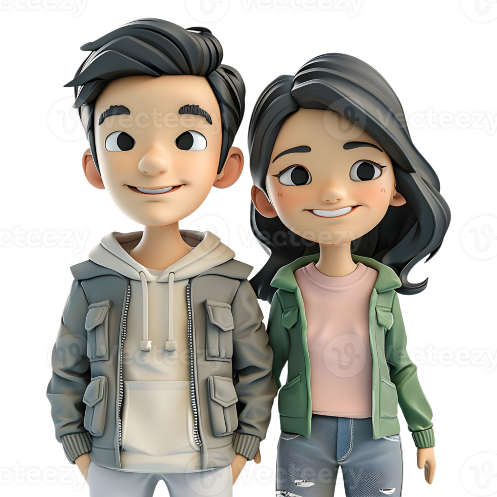 AI generated 3D Rendering of a Cartoon of Happy Cute Couple Standing on Transparent Background - Ai Generated png