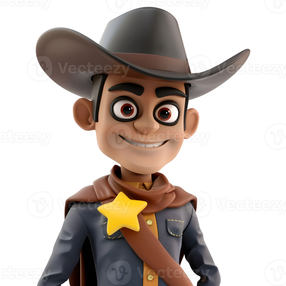 ai généré 3d le rendu de une dessin animé de cow-boy sur transparent Contexte - ai généré png