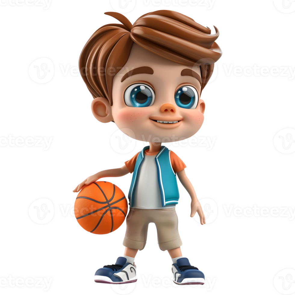 AI generated 3D Rendering of a Cartoon of Boy Playing Basketball on Transparent Background - Ai Generated png