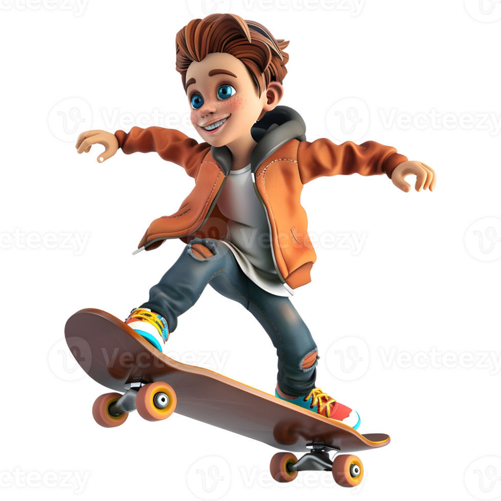 AI generated 3D Rendering of a Cartoon of Boy Skating and Enjoying on Transparent Background - Ai Generated png