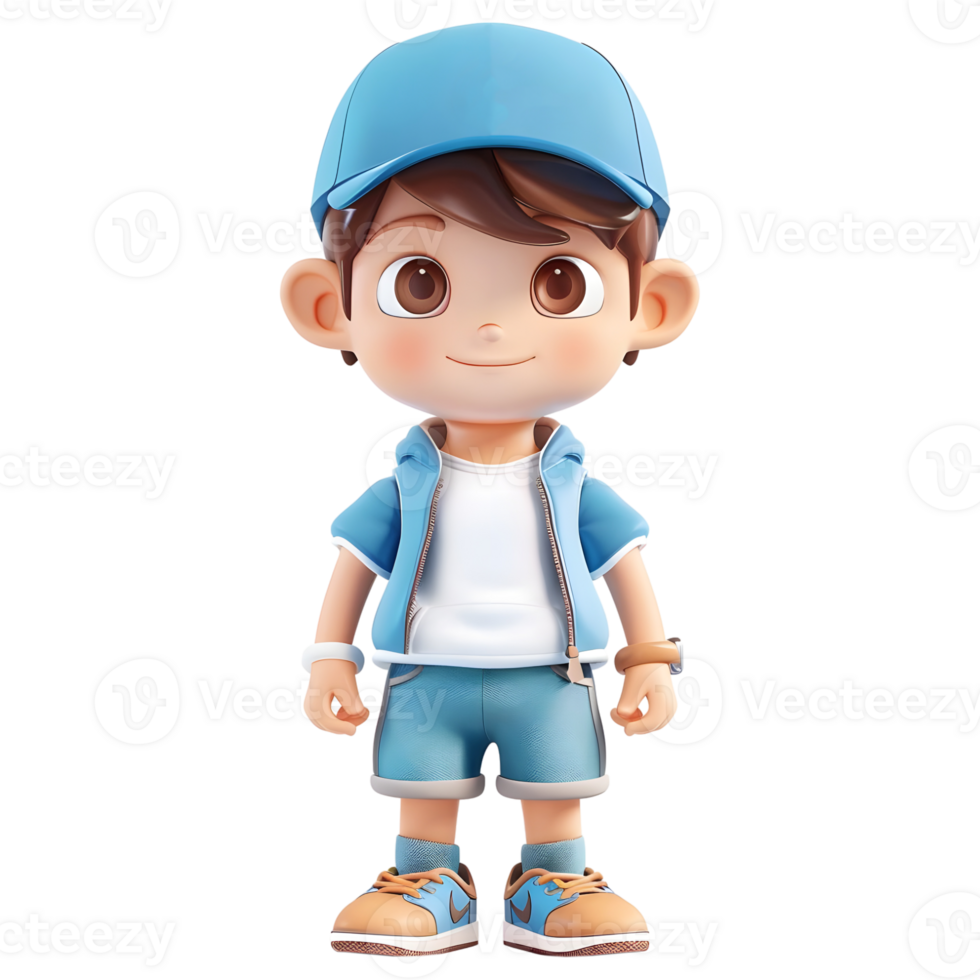 AI generated 3D Rendering of a Cartoon of Cute Boy Wearing Cap and Standing on Transparent Background - Ai Generated png
