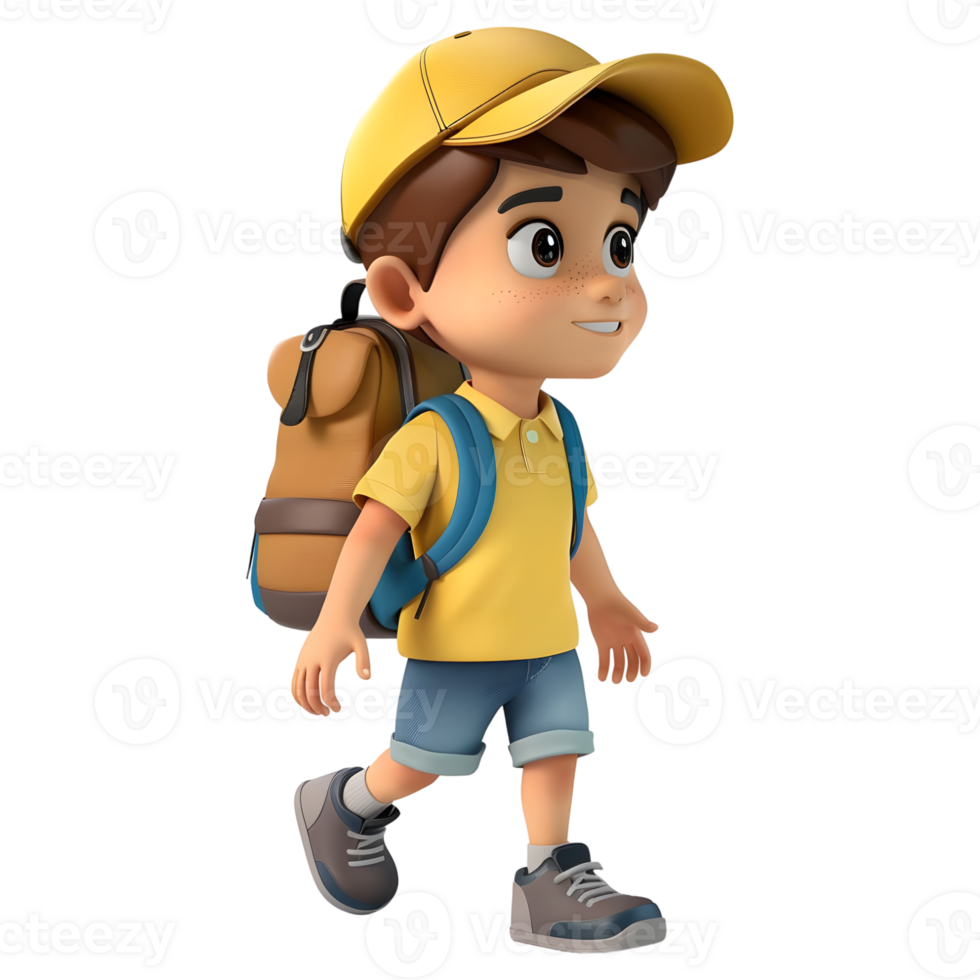 AI generated 3D Rendering of a Cartoon of Traveler Boy with Bag pack on Transparent Background - Ai Generated png