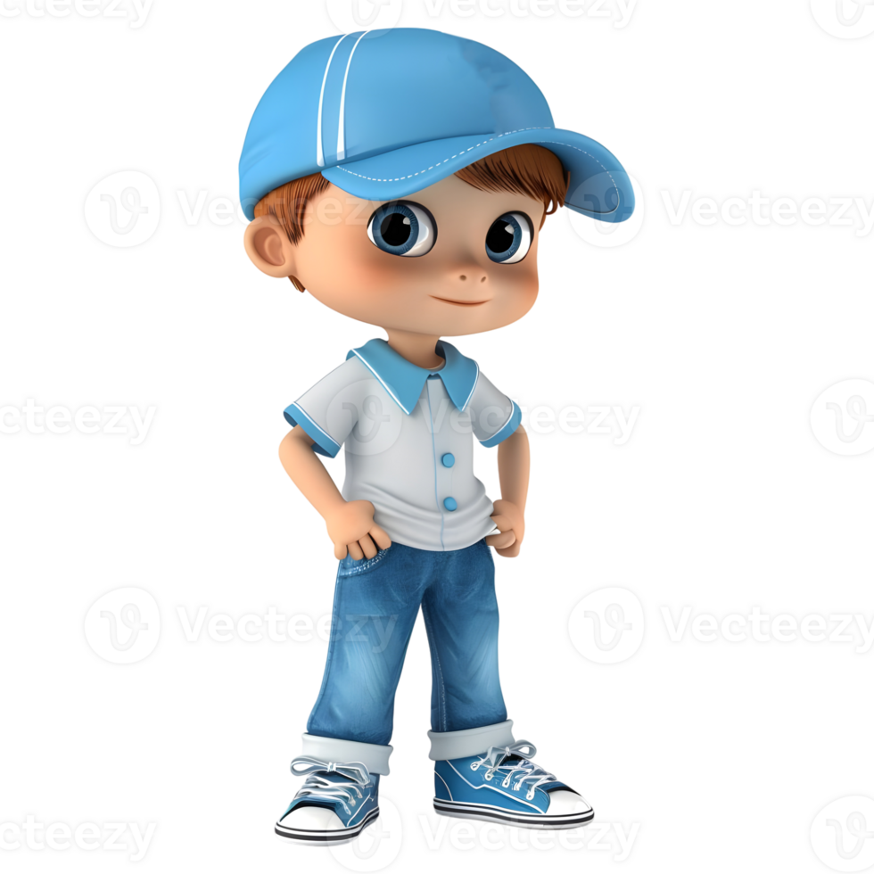 AI generated 3D Rendering of a Cartoon of Cute Boy Wearing Cap and Standing on Transparent Background - Ai Generated png