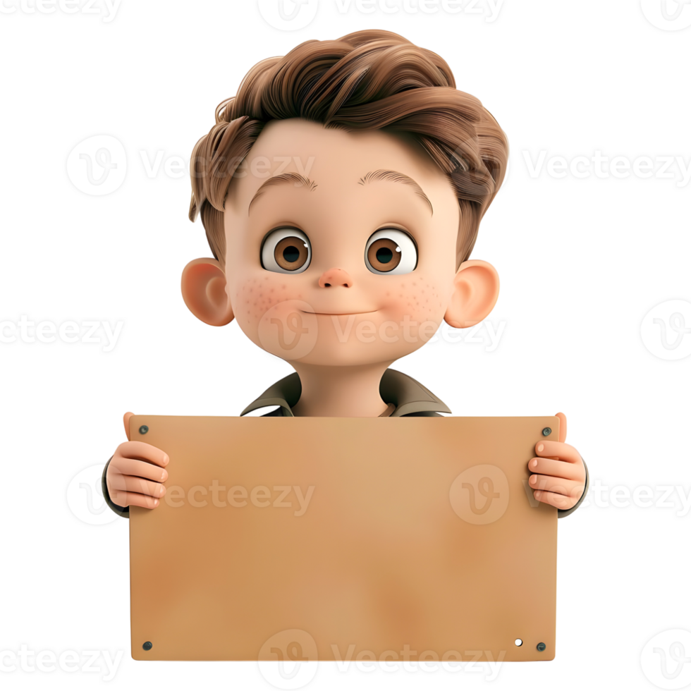 AI generated 3D Rendering of a Cartoon of Boy Holding Blank Board on Transparent Background - Ai Generated png