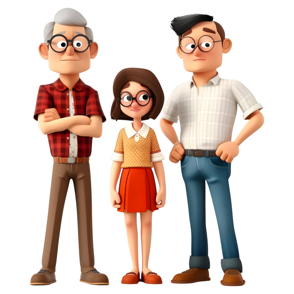 ai gerado 3d Renderização do uma desenho animado do feliz família em pé em transparente fundo - ai gerado png