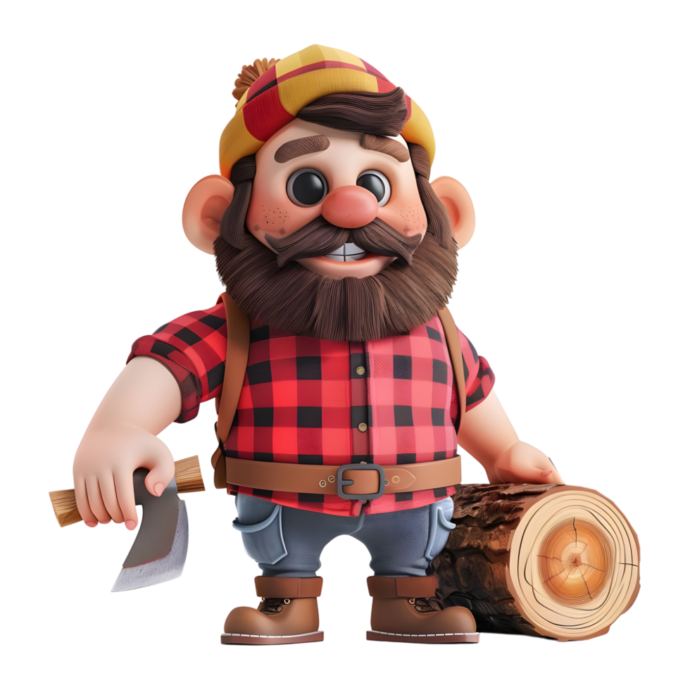 AI generated 3D Rendering of a Cartoon of Wood Cutter Man With Woods on Transparent Background - Ai Generated png