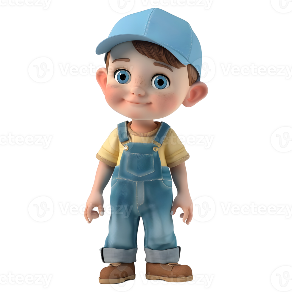 AI generated 3D Rendering of a Cartoon of Cute Boy Wearing Cap and Standing on Transparent Background - Ai Generated png