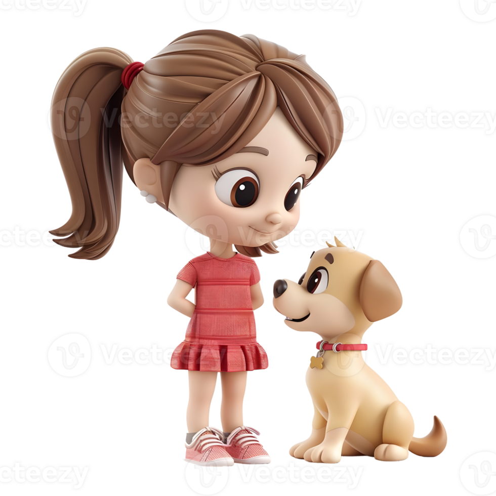 AI generated 3D Rendering of a Cartoon of Young Girl Standing With Dog on Transparent Background - Ai Generated png