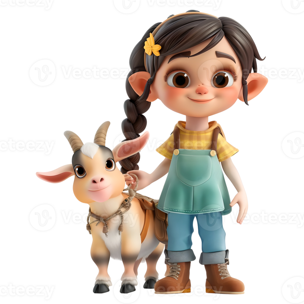 ai gegenereerd 3d renderen van een tekenfilm van meisje staand met schapen Aan transparant achtergrond - ai gegenereerd png