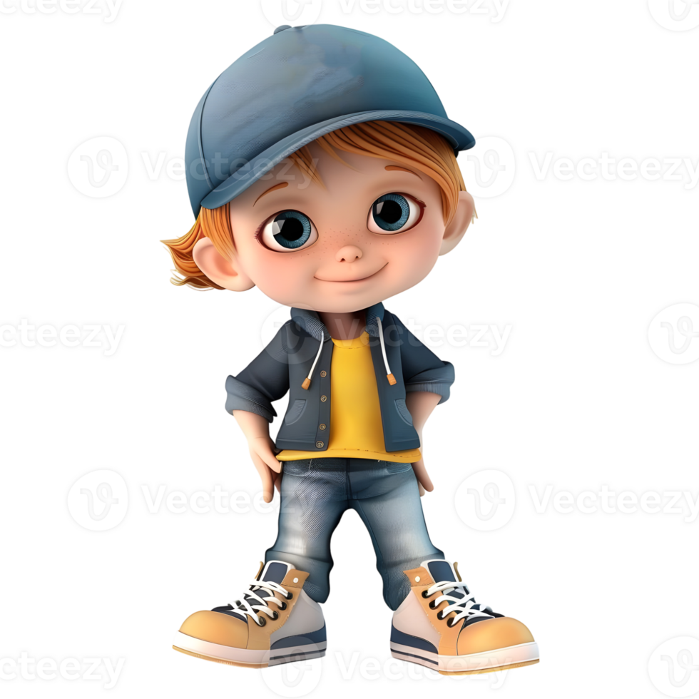 AI generated 3D Rendering of a Cartoon of Cute Boy Wearing Cap and Standing on Transparent Background - Ai Generated png