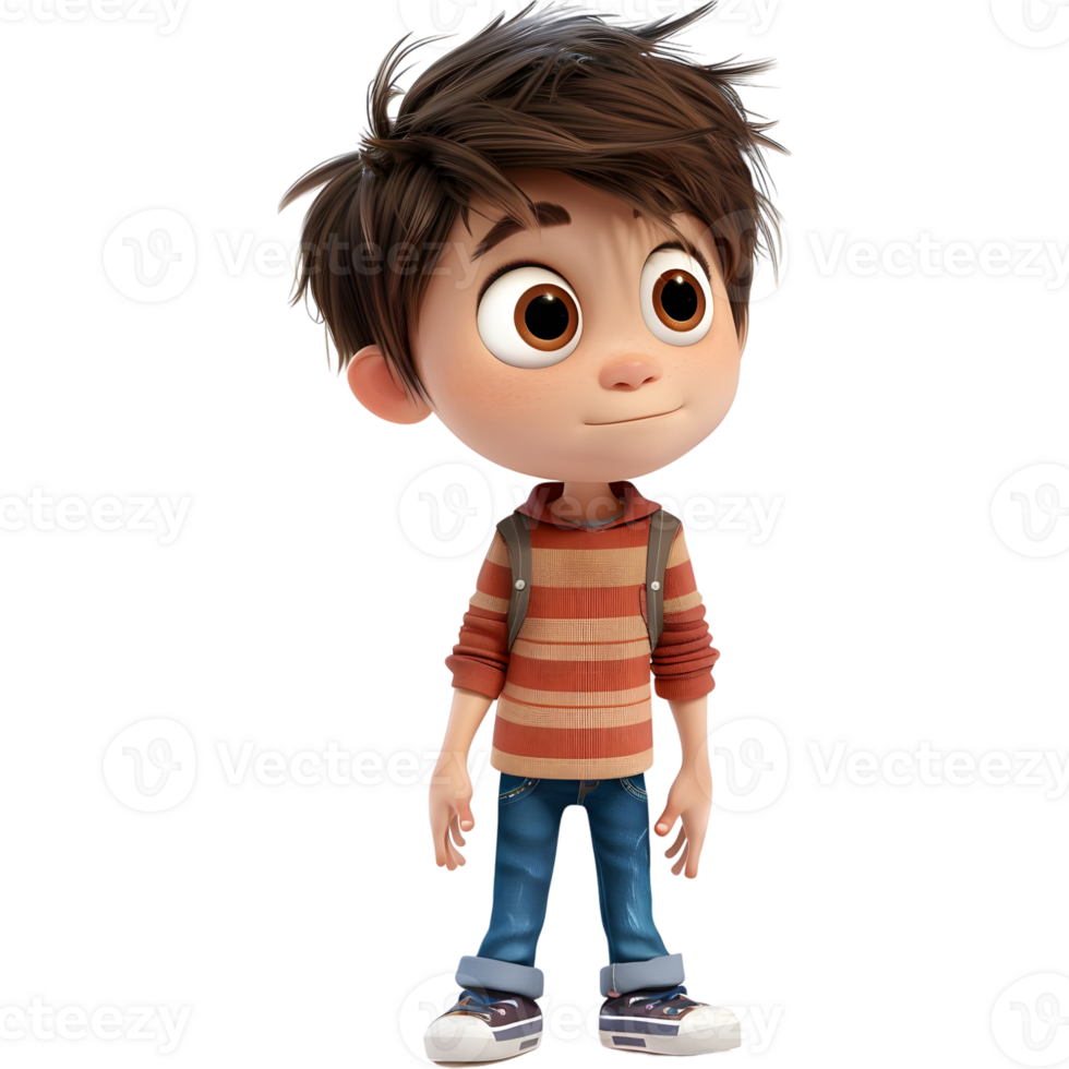 ai gerado 3d Renderização do uma desenho animado do fofa jovem Garoto em pé em transparente fundo - ai gerado png