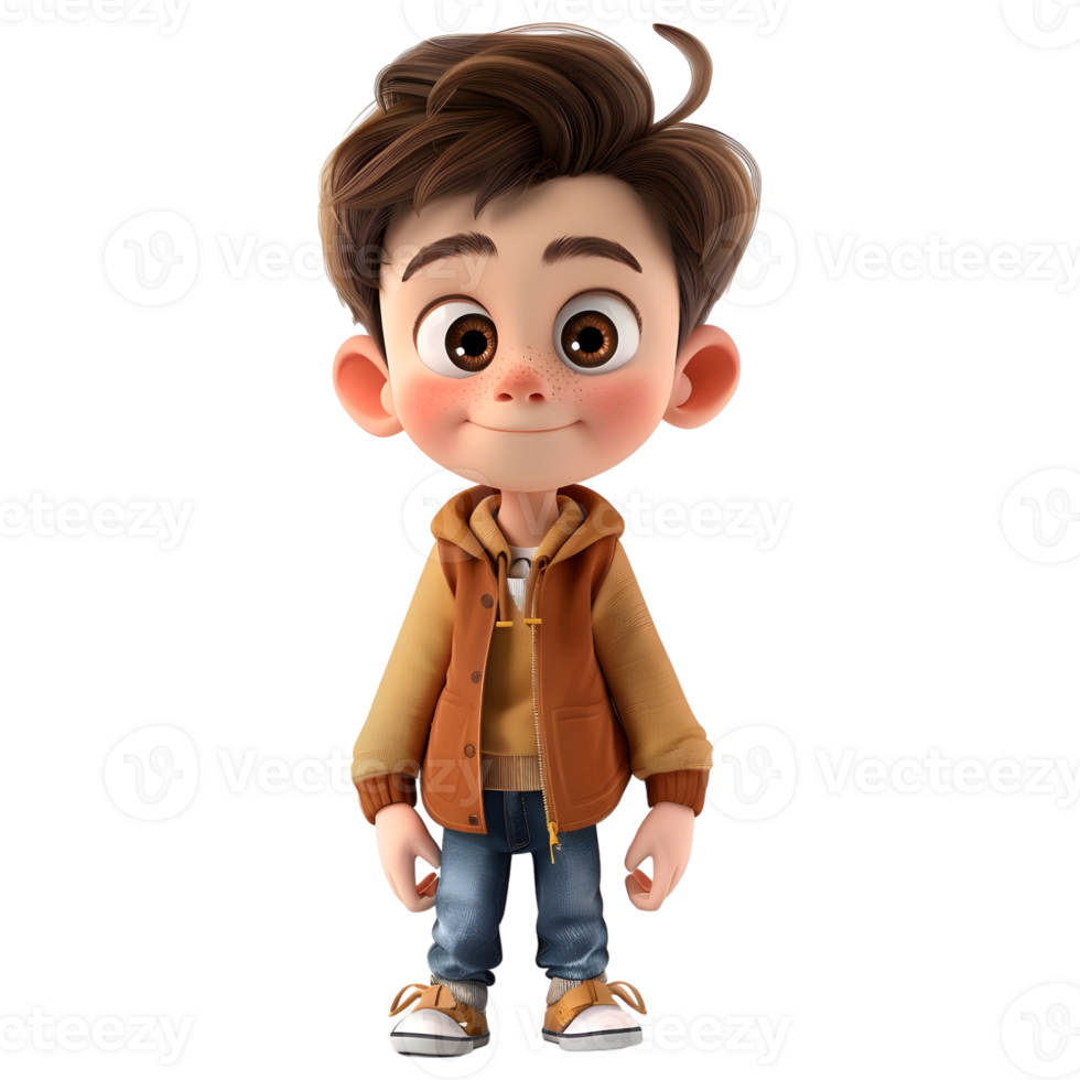 AI generated 3D Rendering of a Cartoon of Cute Young Boy Standing on Transparent Background - Ai Generated png