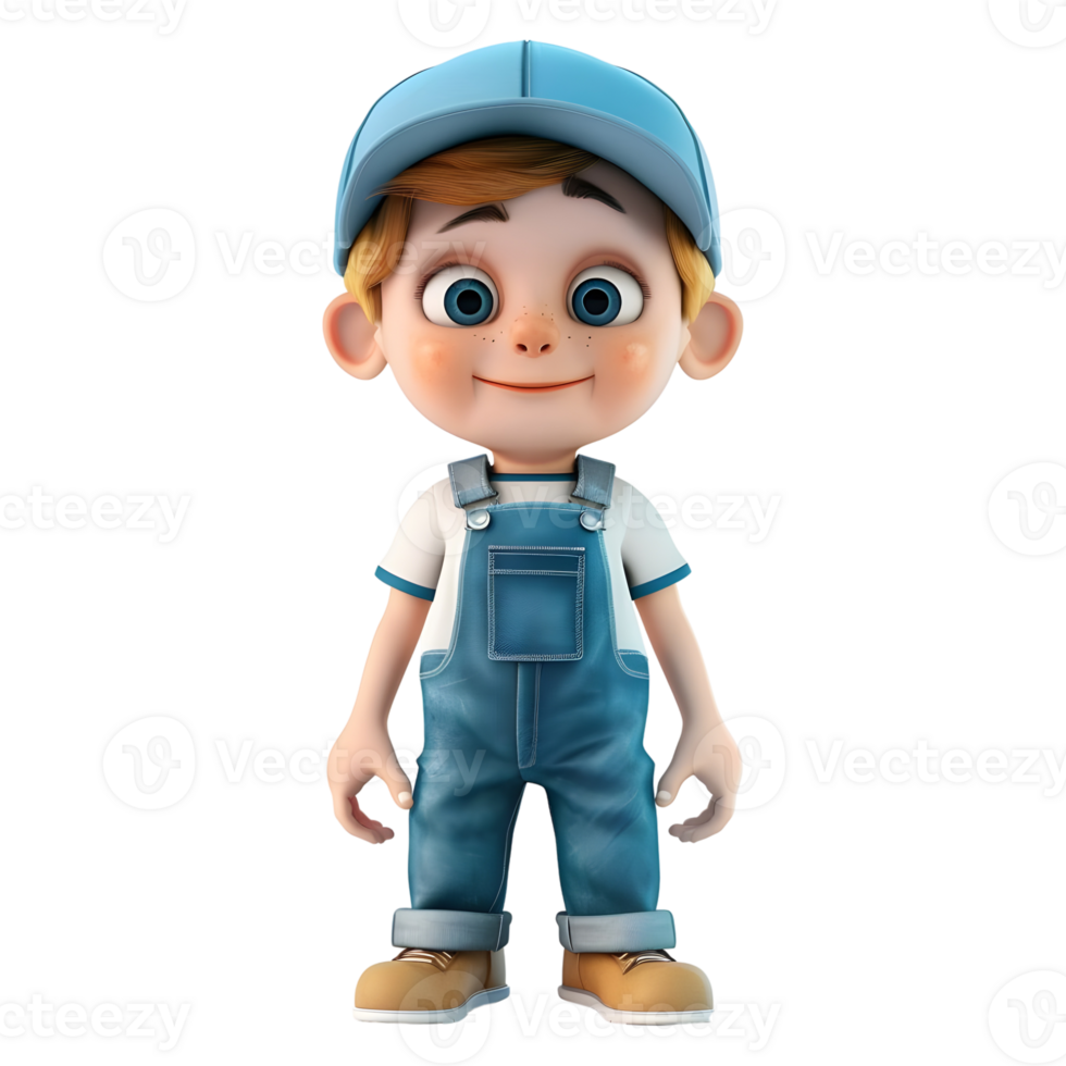 AI generated 3D Rendering of a Cartoon of Cute Boy Wearing Cap and Standing on Transparent Background - Ai Generated png