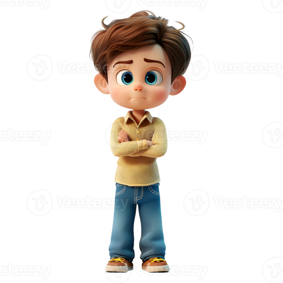 AI generated 3D Rendering of a Cartoon of Cute Young Boy Standing on Transparent Background - Ai Generated png