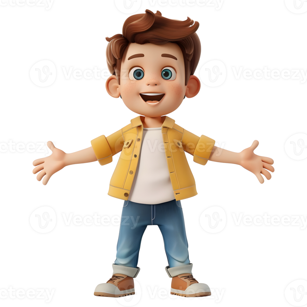 AI generated 3D Rendering of a Cartoon of Cute Young Boy Standing on Transparent Background - Ai Generated png