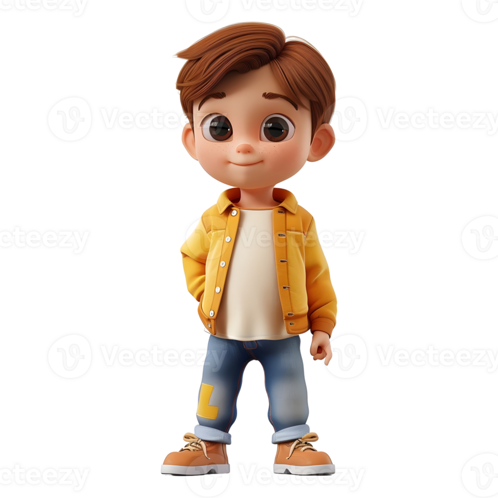 AI generated 3D Rendering of a Cartoon of Cute Young Boy Standing on Transparent Background - Ai Generated png