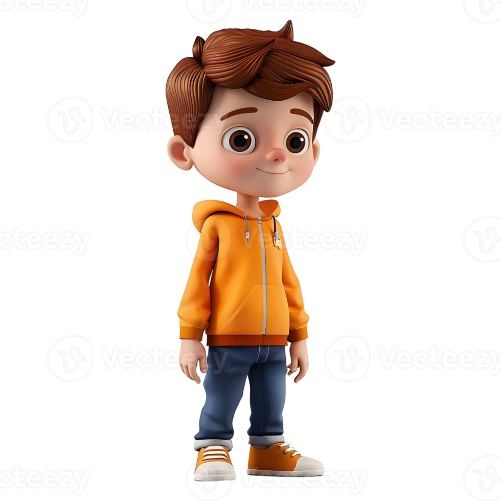 AI generated 3D Rendering of a Cartoon of Cute Young Boy Standing on Transparent Background - Ai Generated png