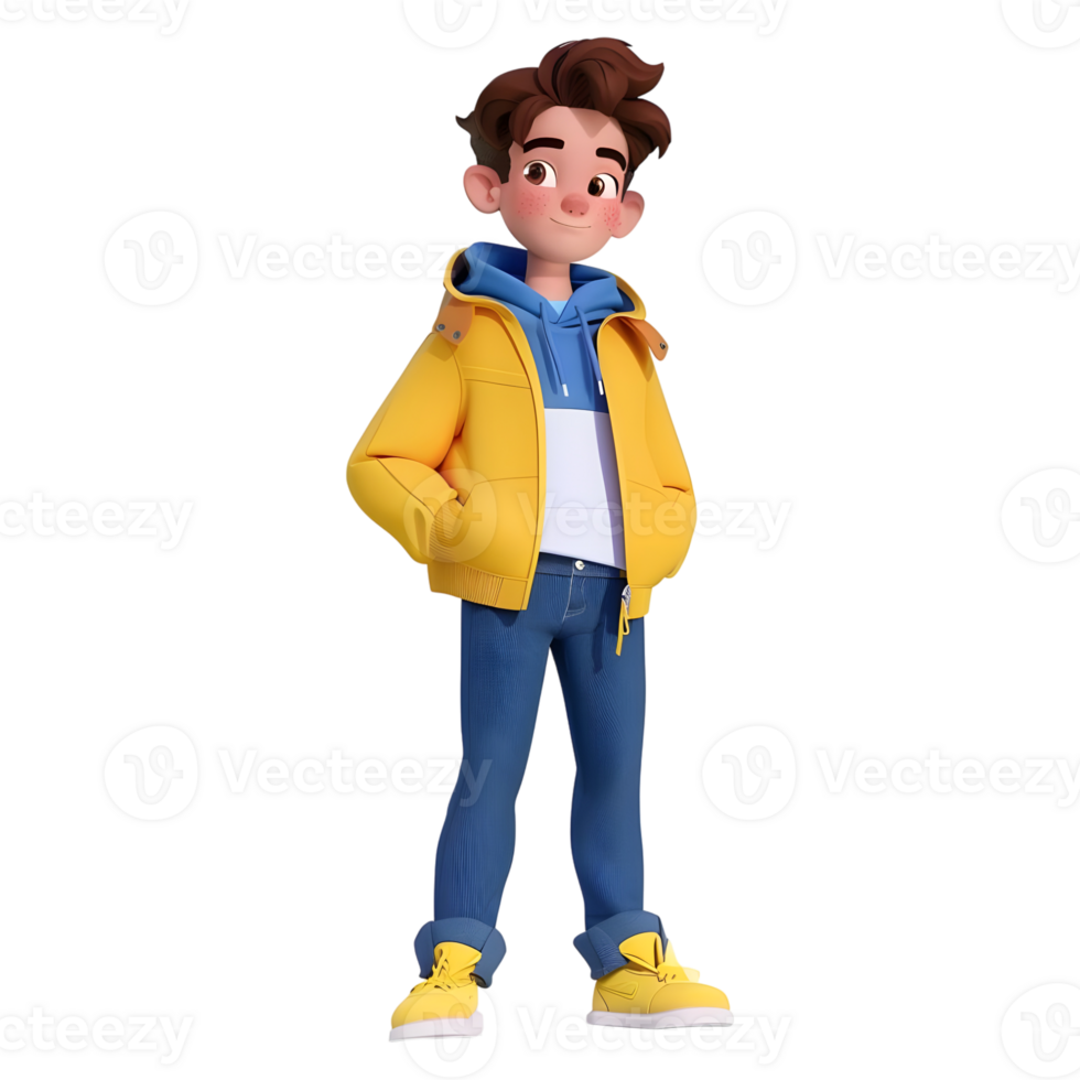 AI generated 3D Rendering of a Cartoon of Cute Young Boy Standing on Transparent Background - Ai Generated png