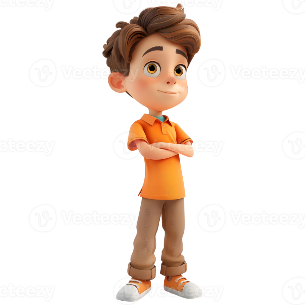 AI generated 3D Rendering of a Cartoon of Cute Young Boy Standing on Transparent Background - Ai Generated png