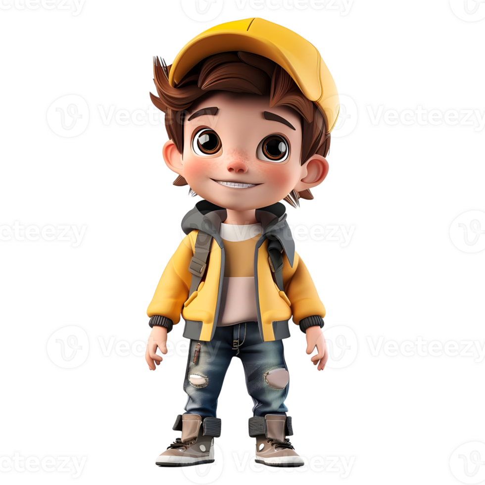 AI generated 3D Rendering of a Cartoon of Cute Young Boy Standing on Transparent Background - Ai Generated png
