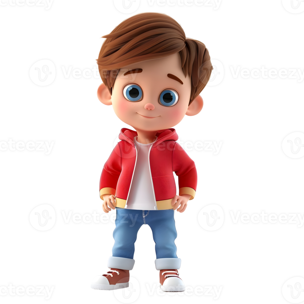 AI generated 3D Rendering of a Cartoon of Cute Young Boy Standing on Transparent Background - Ai Generated png