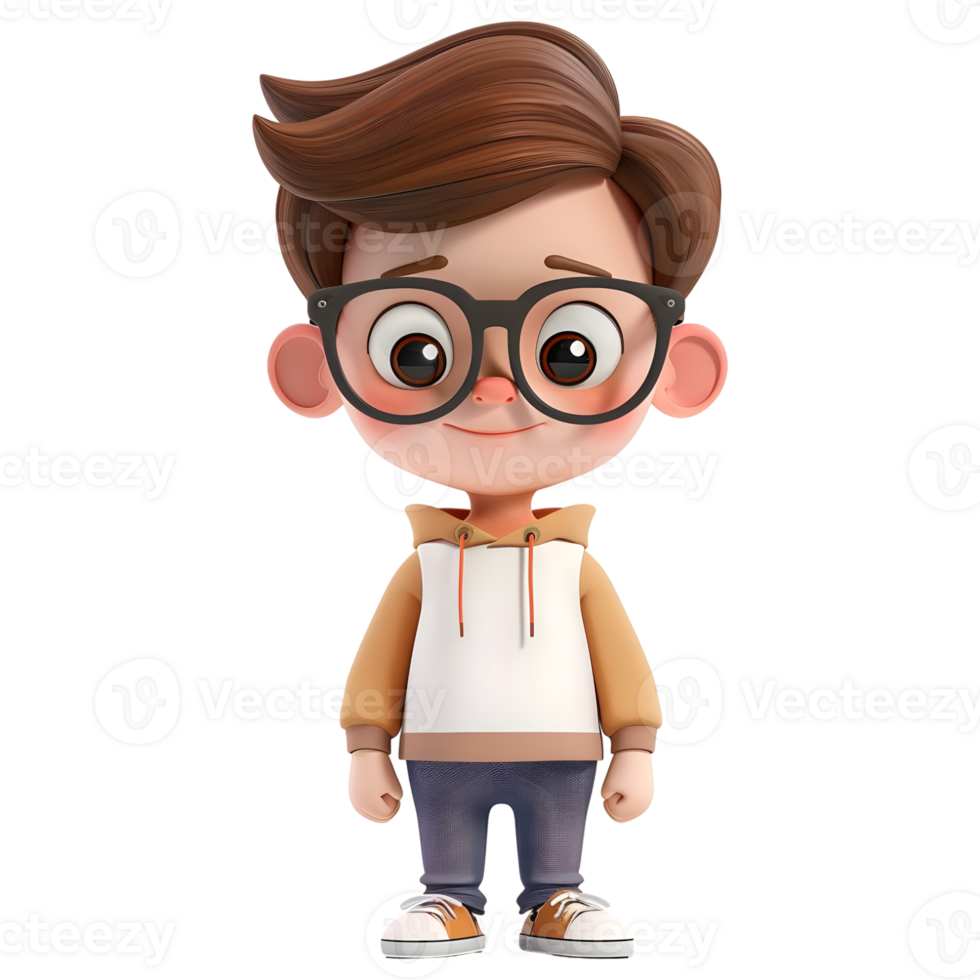 AI generated 3D Rendering of a Cartoon of Cute Young Boy Standing on Transparent Background - Ai Generated png