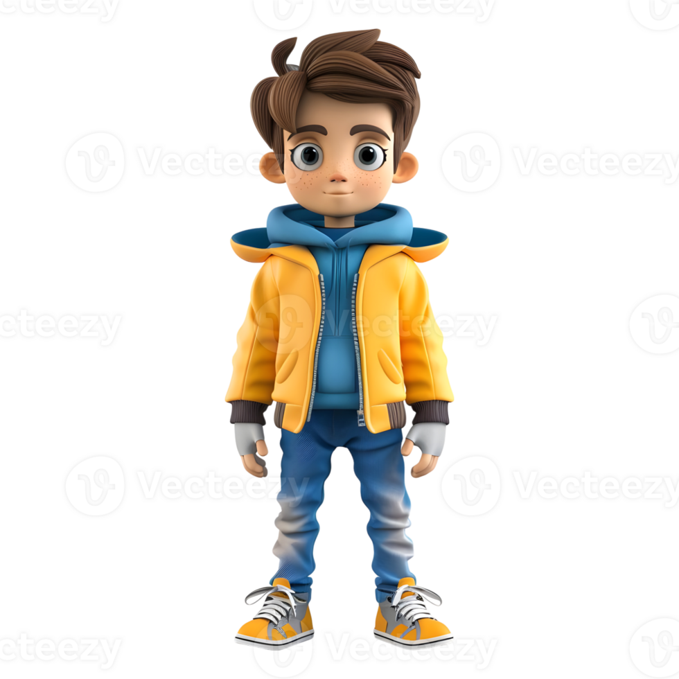 AI generated 3D Rendering of a Cartoon of Cute Young Boy Standing on Transparent Background - Ai Generated png