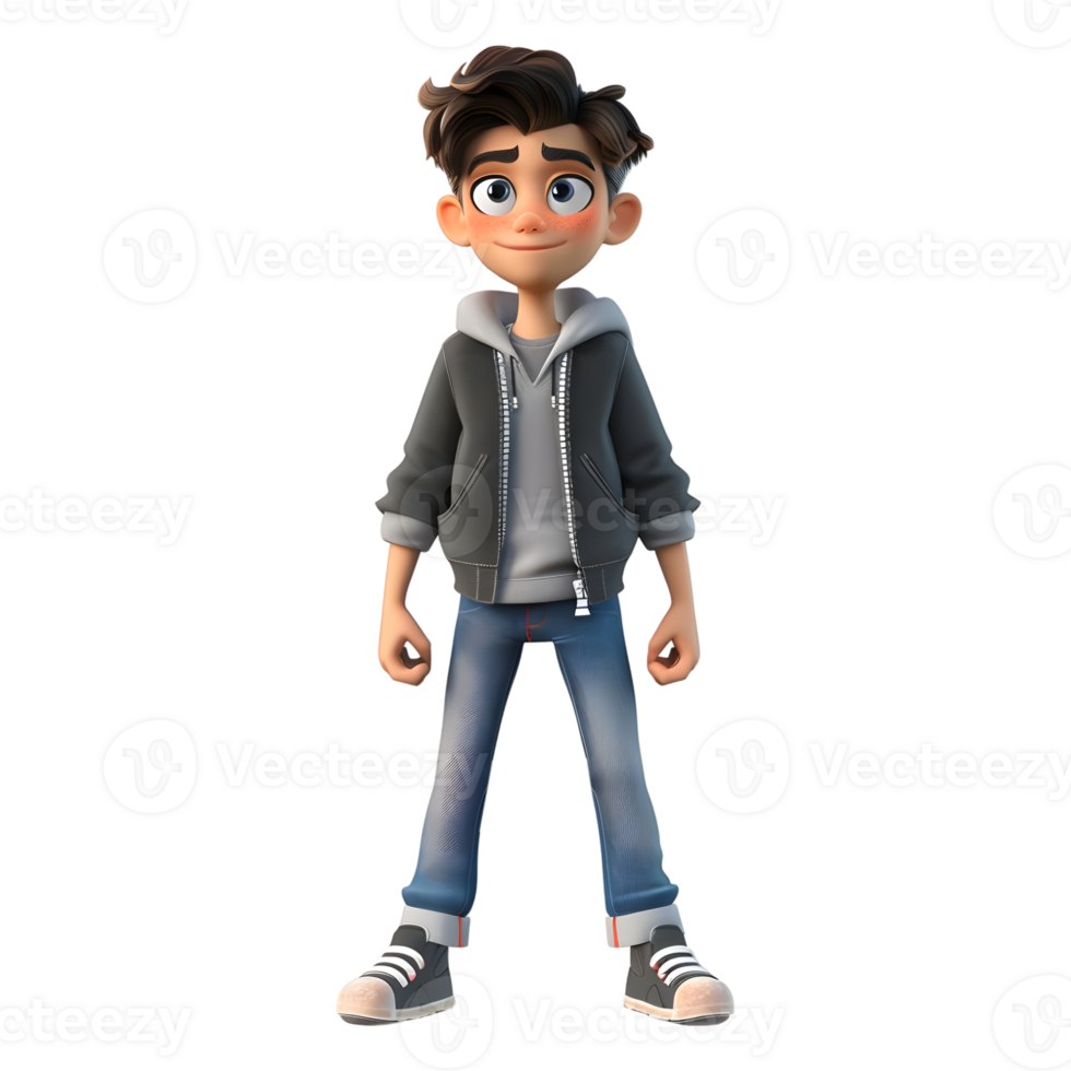 AI generated 3D Rendering of a Cartoon of Cute Young Boy Standing on Transparent Background - Ai Generated png