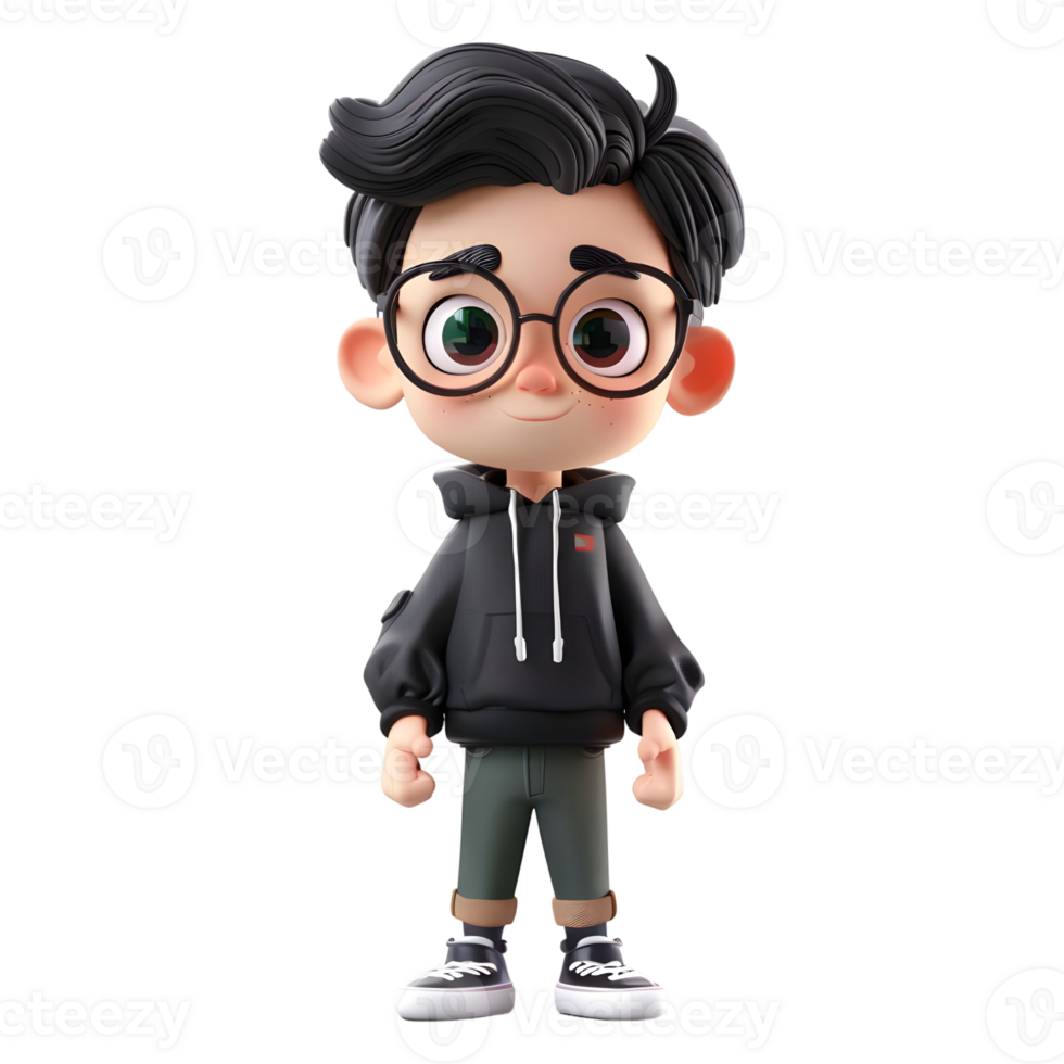 AI generated 3D Rendering of a Cartoon of Cute Young Boy Standing on Transparent Background - Ai Generated png