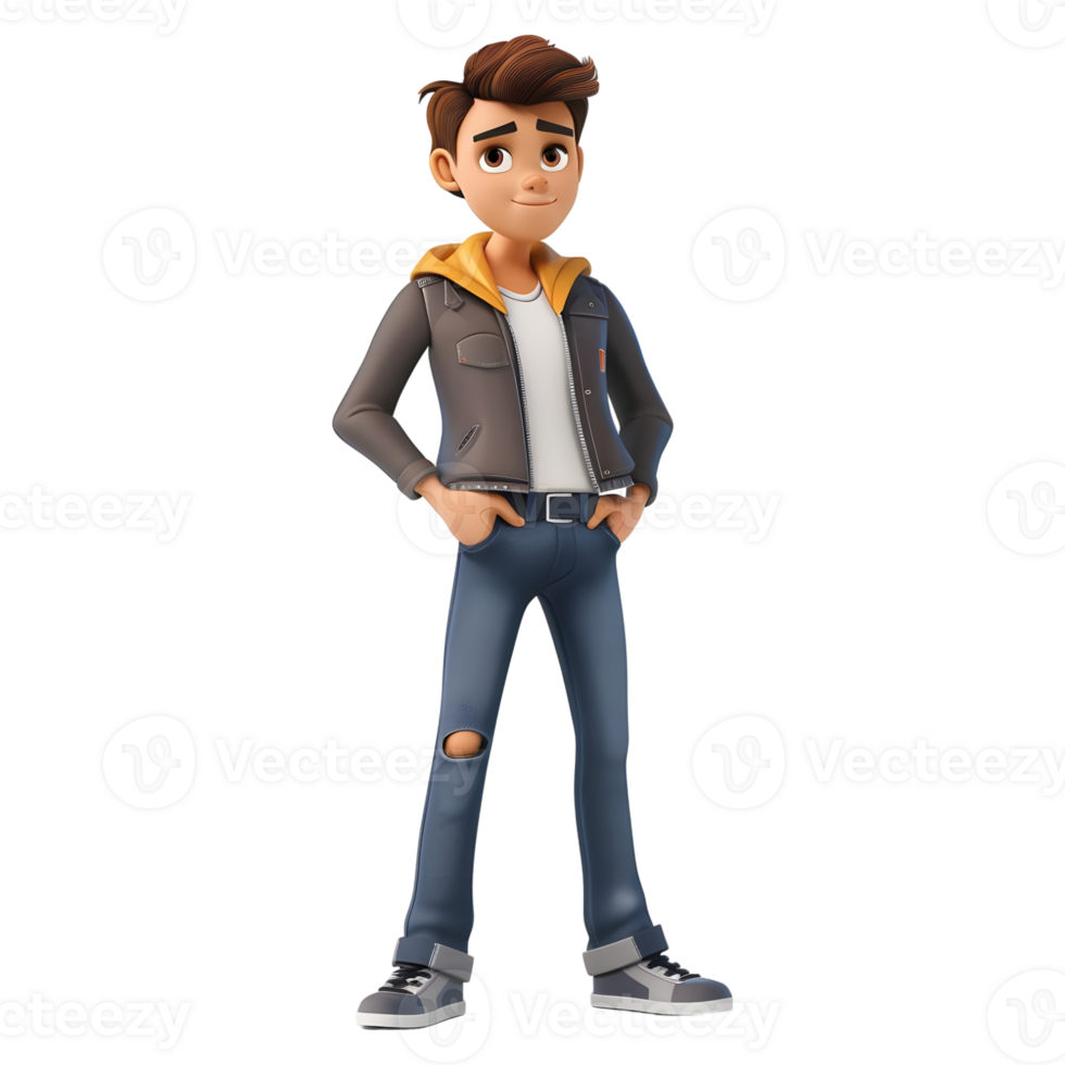 AI generated 3D Rendering of a Cartoon of Cute Young Boy Standing on Transparent Background - Ai Generated png