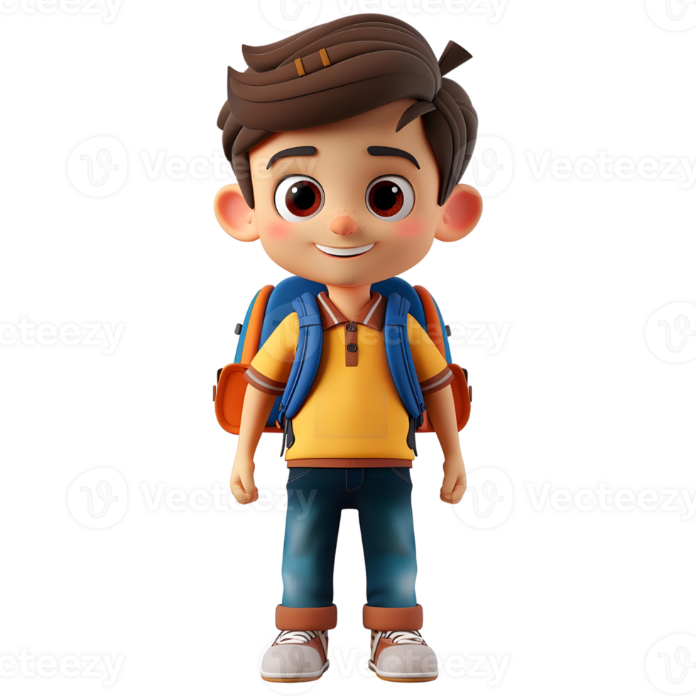 AI generated 3D Rendering of a Cartoon of Student Boy Wearing School Bag on Transparent Background - Ai Generated png