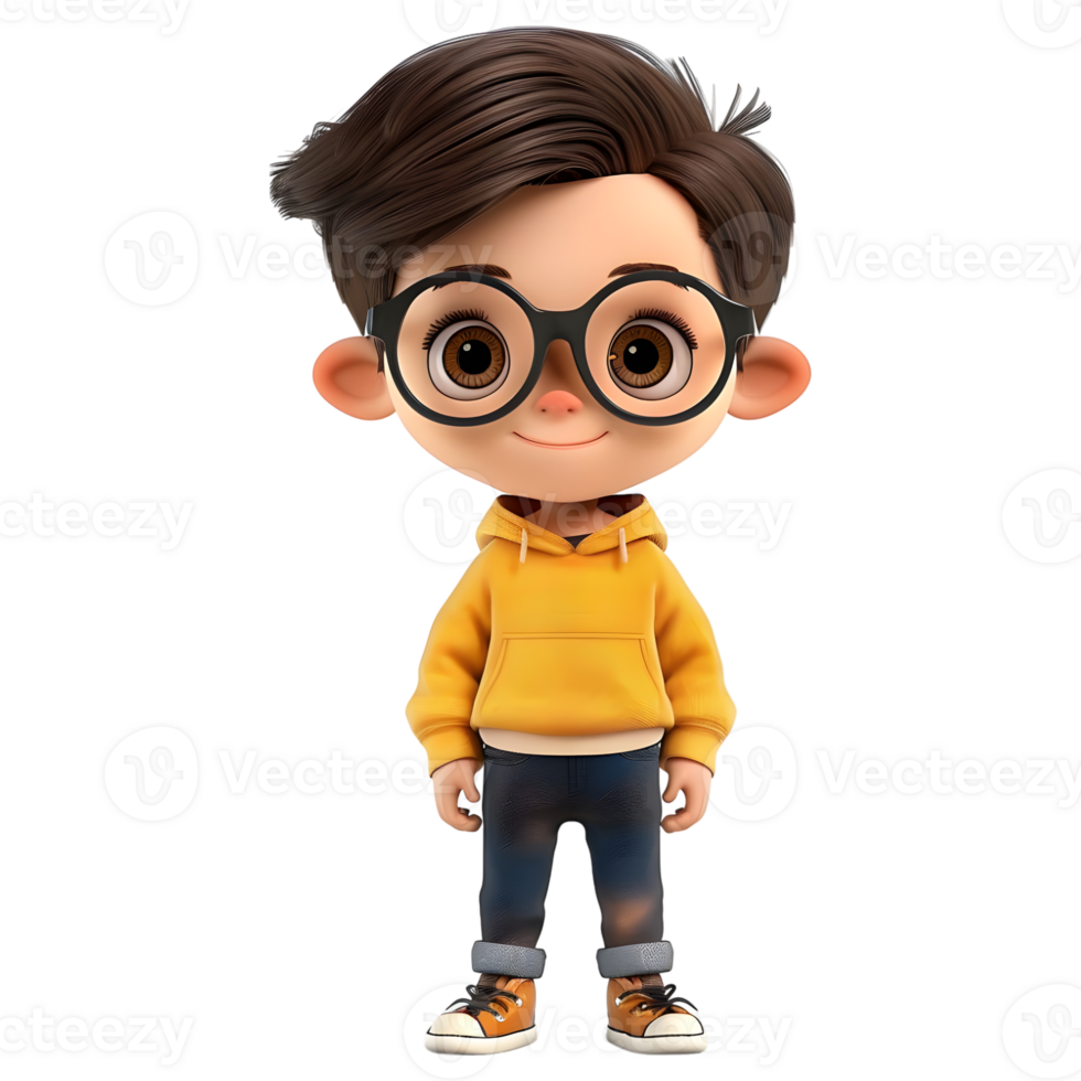 ai gerado 3d Renderização do uma desenho animado do fofa jovem Garoto em pé em transparente fundo - ai gerado png