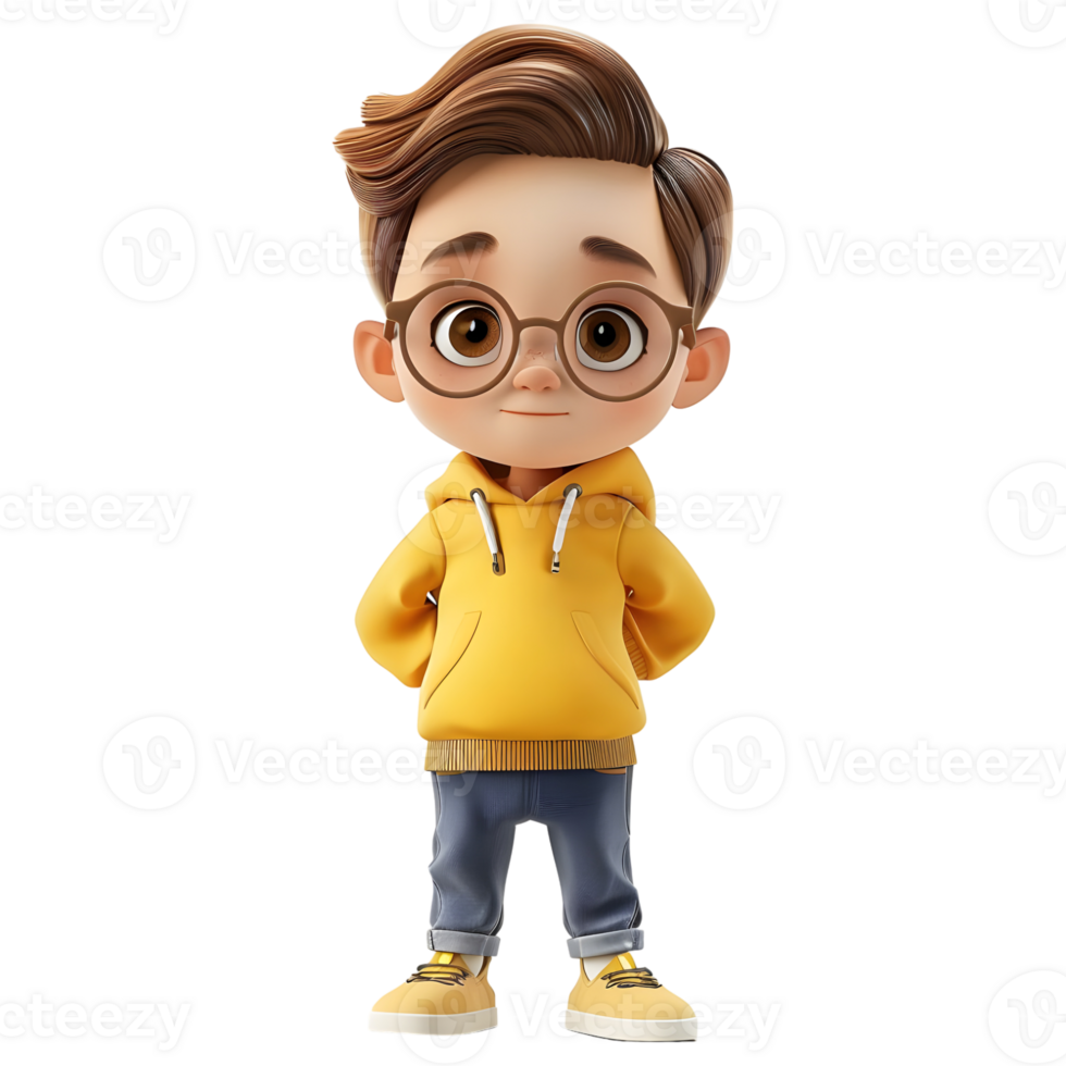 AI generated 3D Rendering of a Cartoon of Cute Young Boy Standing on Transparent Background - Ai Generated png