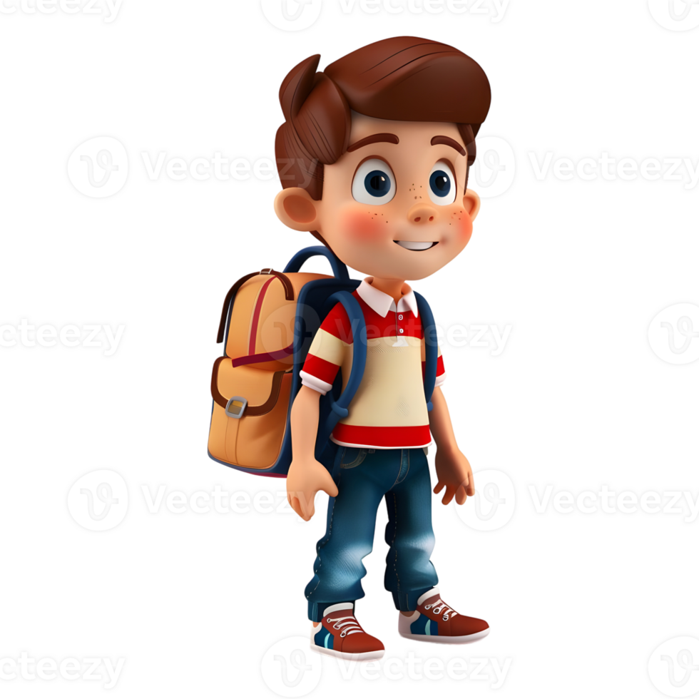 AI generated 3D Rendering of a Cartoon of Student Boy Wearing School Bag on Transparent Background - Ai Generated png