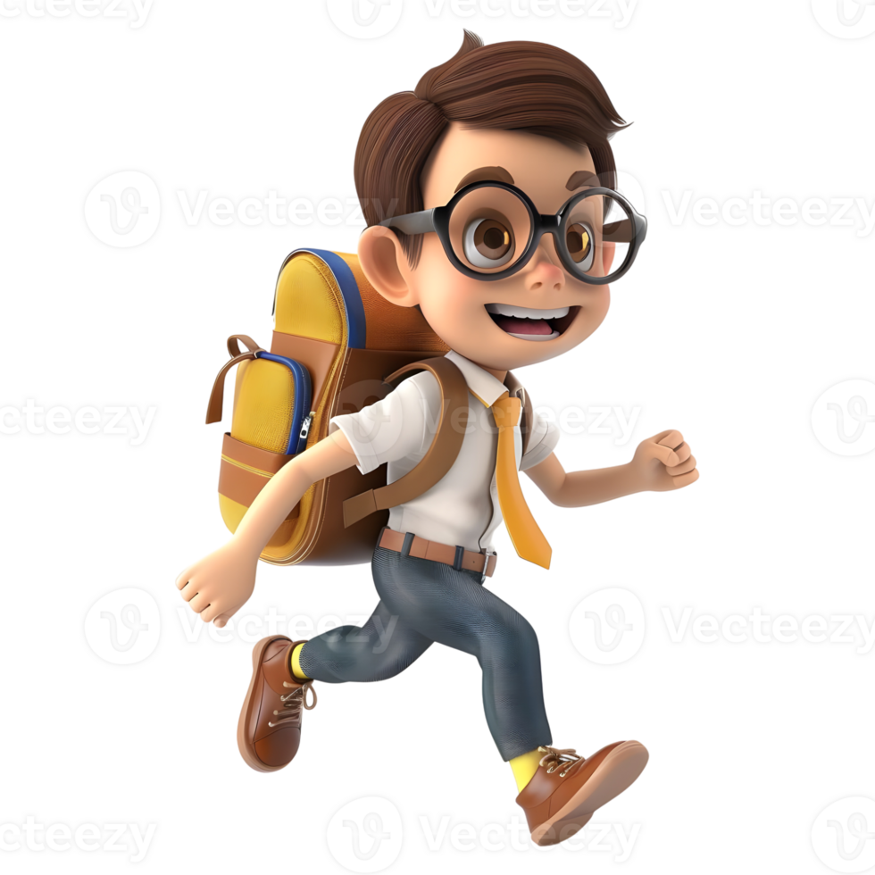AI generated 3D Rendering of a Cartoon of Student Boy Wearing School Bag on Transparent Background - Ai Generated png