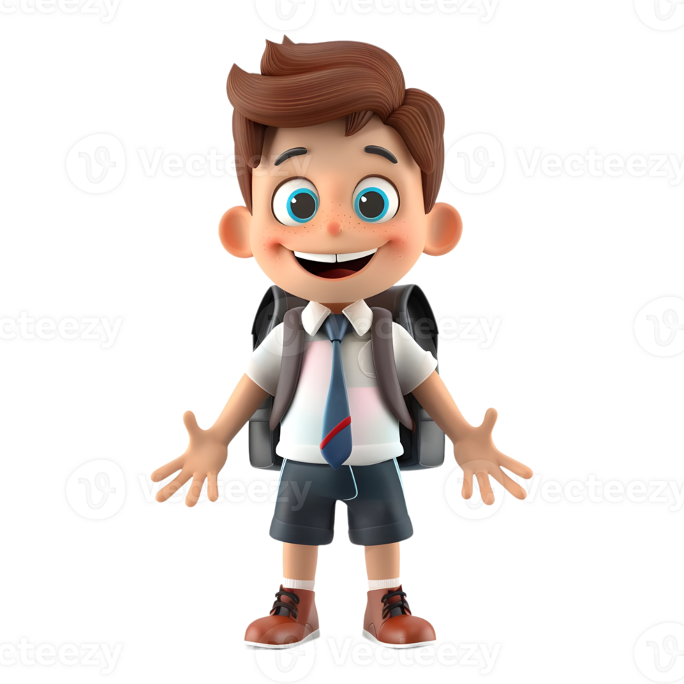 AI generated 3D Rendering of a Cartoon of Student Boy Wearing School Bag on Transparent Background - Ai Generated png