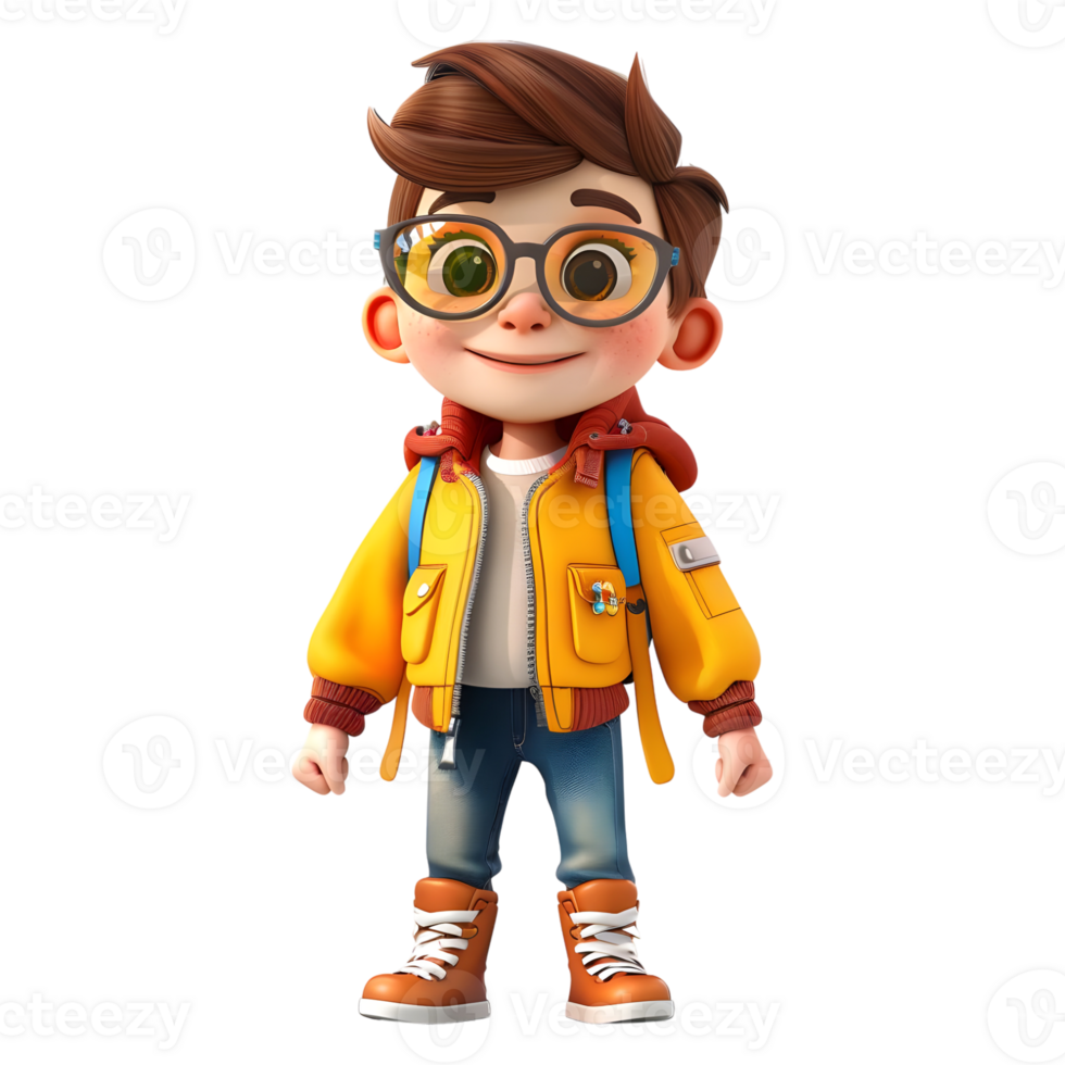 AI generated 3D Rendering of a Cartoon of Cute Young Boy Standing on Transparent Background - Ai Generated png