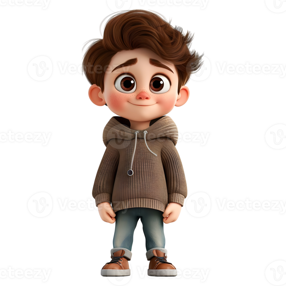 AI generated 3D Rendering of a Cartoon of Cute Young Boy Standing on Transparent Background - Ai Generated png