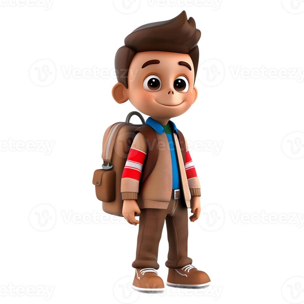 AI generated 3D Rendering of a Cartoon of Student Boy Wearing School Bag on Transparent Background - Ai Generated png