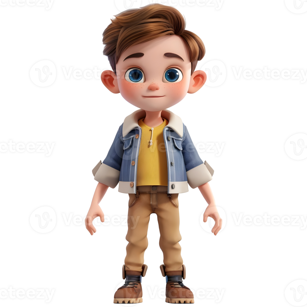 AI generated 3D Rendering of a Cartoon of Cute Young Boy Standing on Transparent Background - Ai Generated png