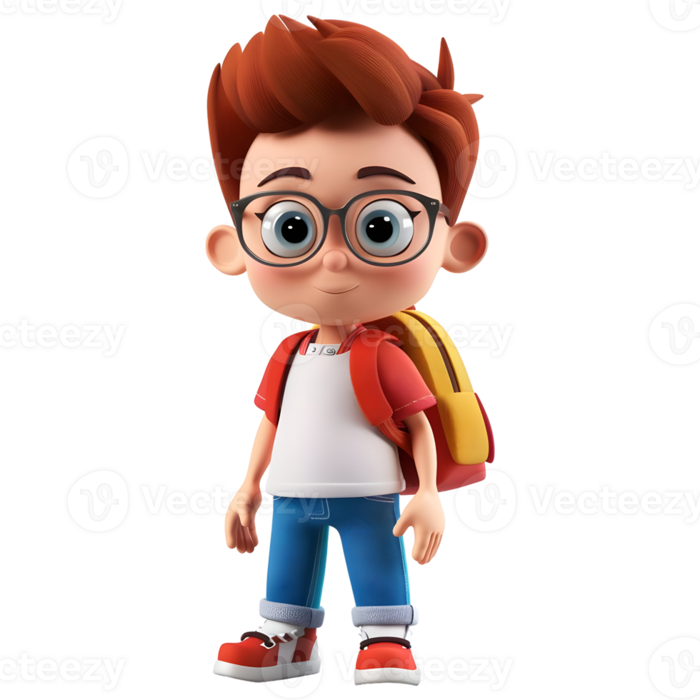 AI generated 3D Rendering of a Cartoon of Student Boy Wearing School Bag on Transparent Background - Ai Generated png
