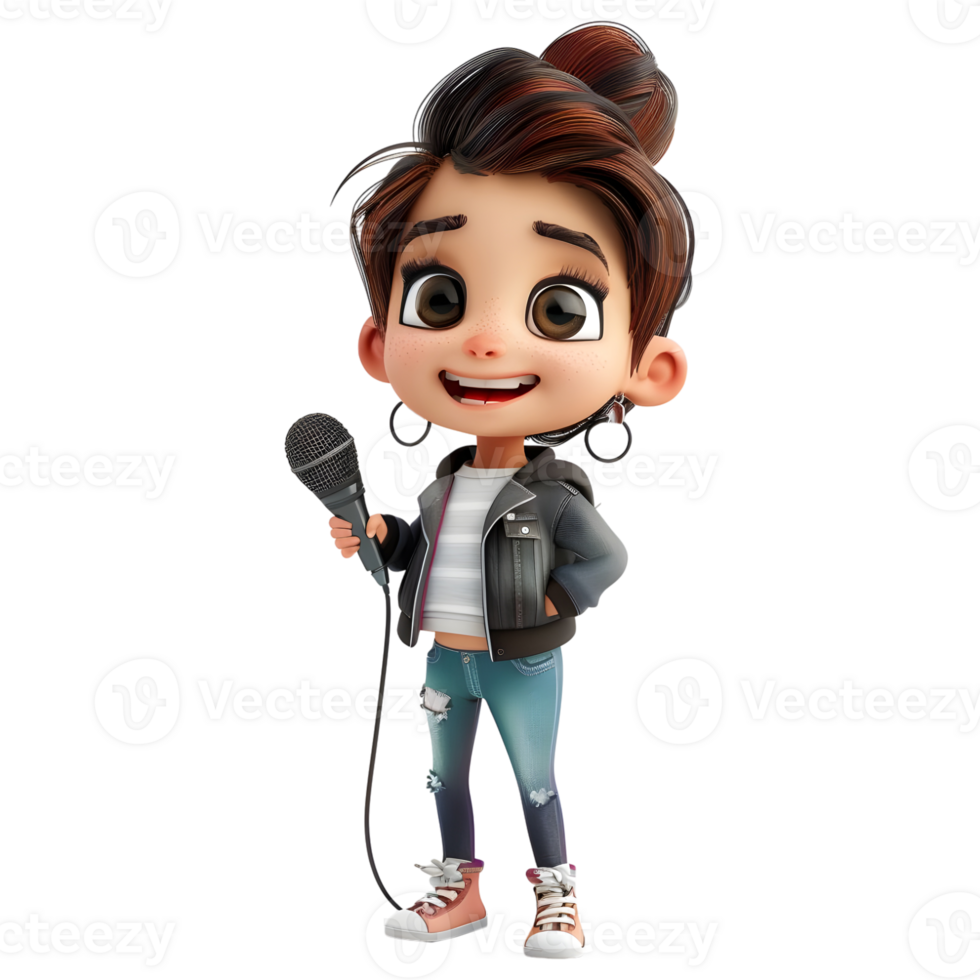 AI generated 3D Rendering of a Cartoon of Girl Singing in Microphone on Transparent Background - Ai Generated png