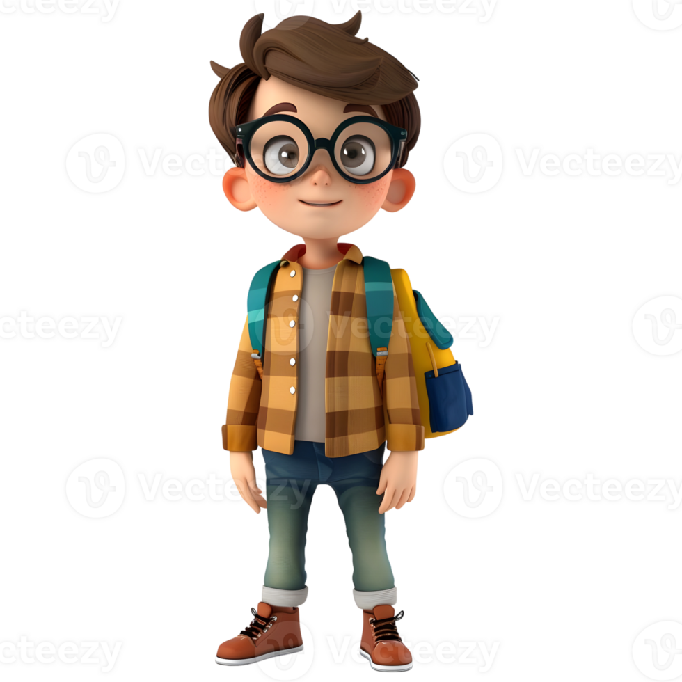 AI generated 3D Rendering of a Cartoon of Student Boy Wearing School Bag on Transparent Background - Ai Generated png