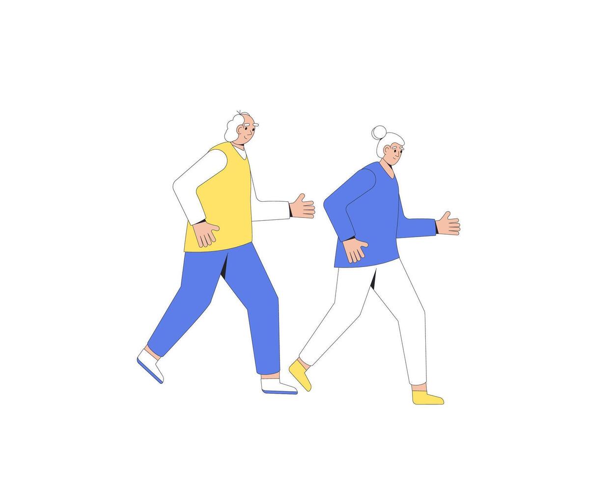 Senior runners. Family Jogger. Elderly woman and man do exercise. vector