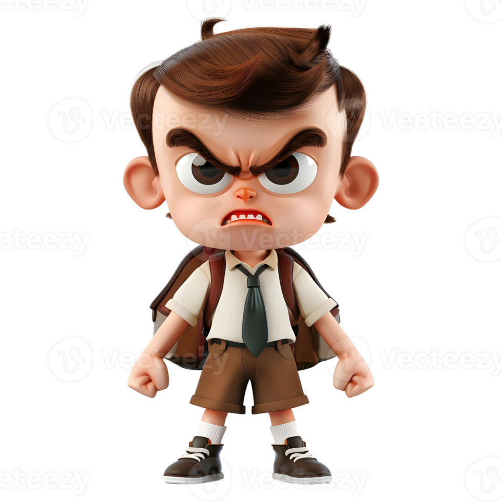 AI generated 3D Rendering of a Cartoon of Angry School Boy Wearing bag on Transparent Background - Ai Generated png