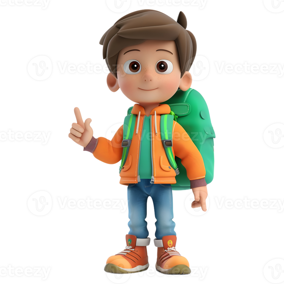 AI generated 3D Rendering of a Cartoon of Student Boy Wearing School Bag on Transparent Background - Ai Generated png