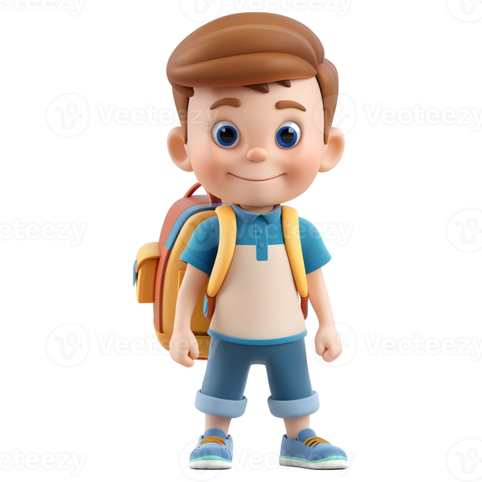 AI generated 3D Rendering of a Cartoon of Student Boy Wearing School Bag on Transparent Background - Ai Generated png